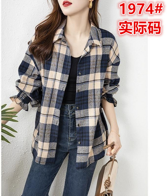 復古格子襯衫女 寬鬆中長韓版