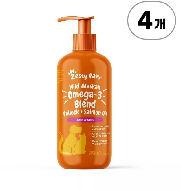 제스티파우즈 연어 오메가 오일 Zesty Paws Wild Alaskan Salmon Oil Formula 473ml, 4개 - 쿠팡