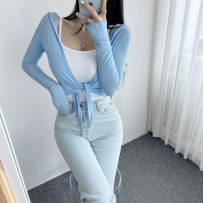 여성 여름 얇은 인견 루즈핏 볼레로 후드 가디건 3컬러