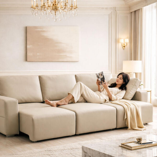 [텐스페이스] 시트앤모어 비엔나 K 이지클린 신소재가죽 무빙 리클라이너 4인소파 KC6102R (착불), 색상:모노블랙 KC6102R