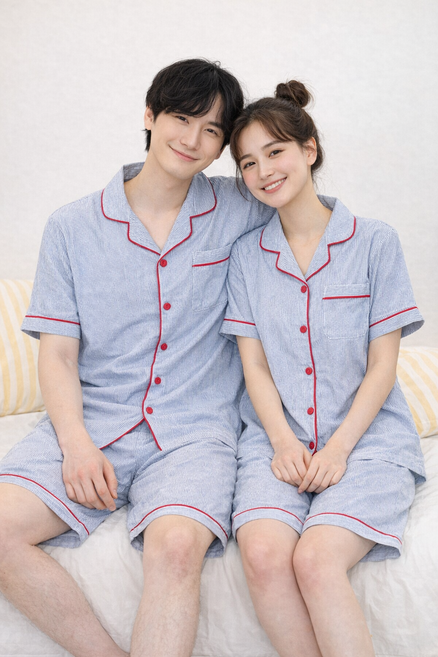 레드라인 스트라이프 반팔 파자마 세트 (남녀공용)