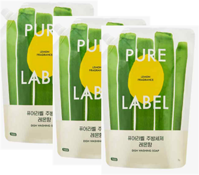 에버코스 퓨어라벨 주방세제 리필 레몬향, 3개, 1L