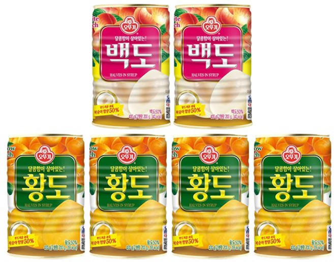 오뚜기 통조림 황도(반절)400g 4개+백도(반절)400g 2개, 1세트, 400g