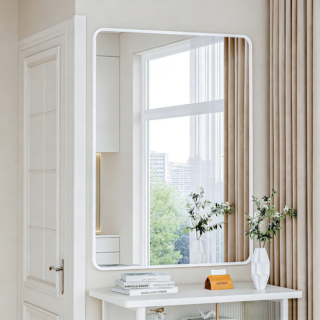 뷰티피크 라운드형 벽거울 화장대거울 욕실거울 강화안전유리, 화이트75cm