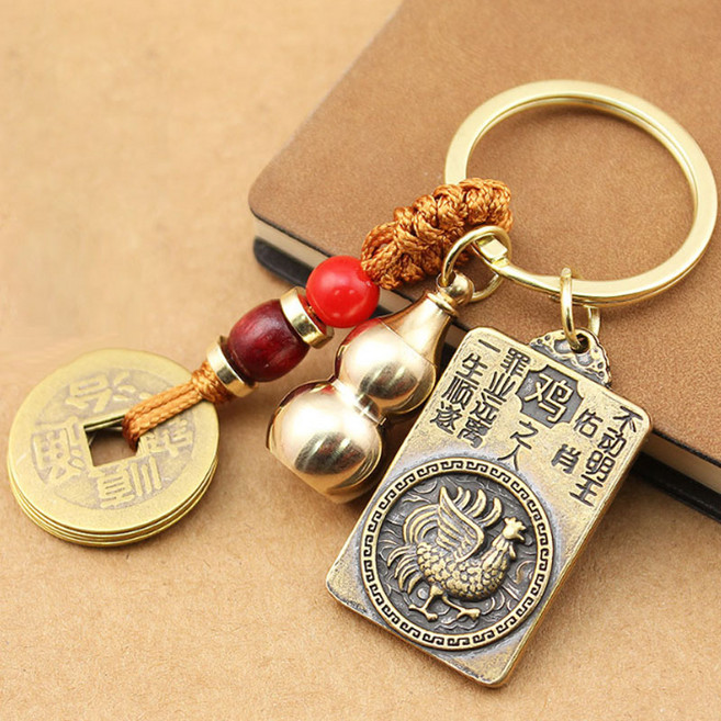 황동 엽전 호리병 동패 재물운 소원성취 키링 열쇠고리, 닭띠, 1개