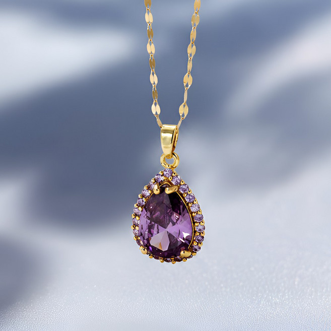 에바주얼리 물방울 라벤더 14k 자수정 목걸이