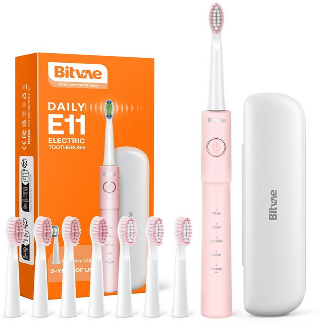 비트베이 E11 전동칫솔 가성비 진동칫솔 칫솔모8개포함 Bitvae Amazon베스트, 핑크