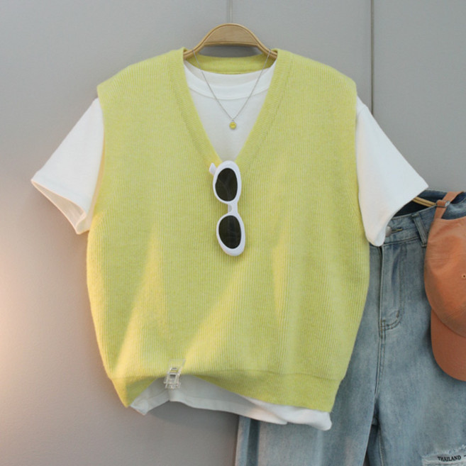 달콩 여성 러시브이넥니트조끼 국내제작 니트 베스트