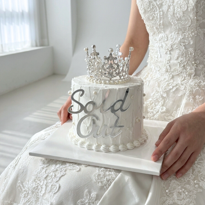 [위드버디] 웨딩 촬영 소품 모형 케이크 만들기 진주 티아라 케이크, 화이트, 1개