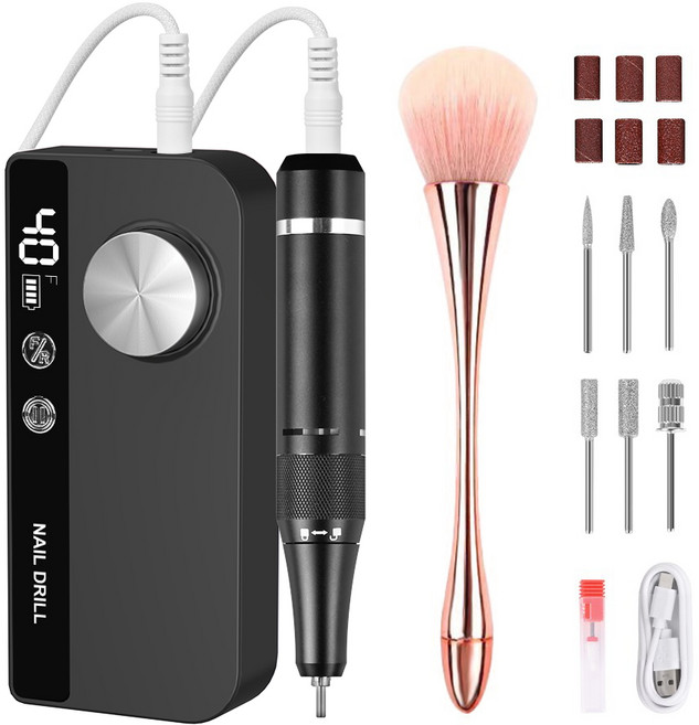 LOMESO 네일폴리셔 전동 네일드릴기 손톱 관리머신 셀프 홈케어 젤네일드릴, 1개, 검은색