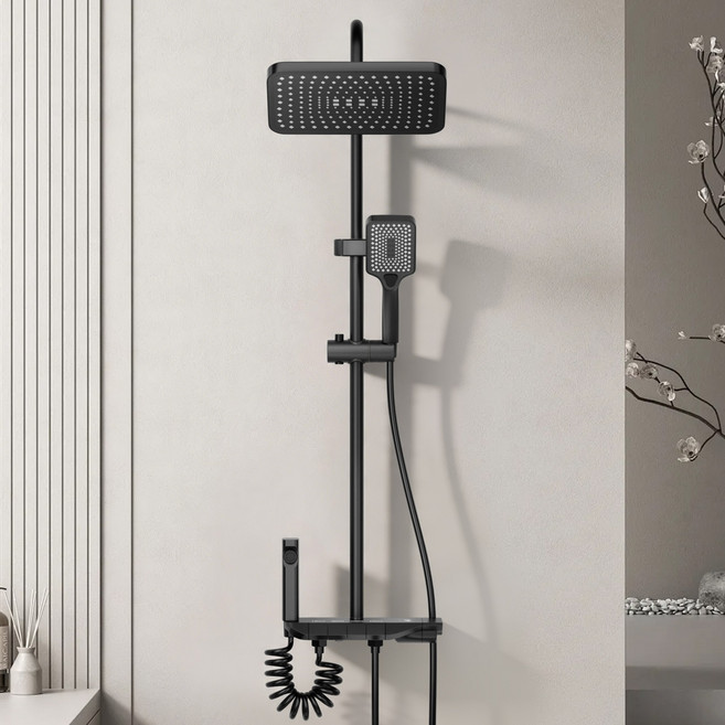 블랙 해바라기 샤워 세트 다기능 수도꼭지 포함, 검정색, 1세트