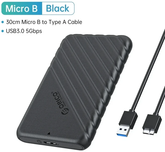ORICO 2.5인치 HDD 인클로저 SATA to USB 3.0 Type-C 외장형 하드 드라이브 케이스 5Gbps 속도 SSD 6TB 보, 01 USB3.0 Black, 01 China Mainland