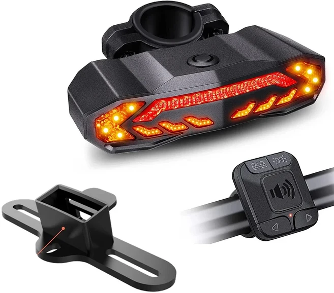 Sectyme 자전거 후미등 방향 지시등 브레이크 라이트 충전식 무선 원격 자전거 경적 알람 화물 랙, 04 B, 1개