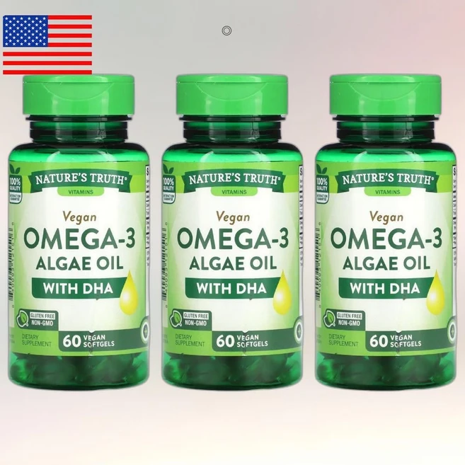 Nature's Truth 오메가3 비건 Omega3 해조류 오일 DHA 함유 소프트젤 60정 3병, 3개, 60회분 - 쿠팡