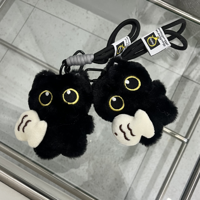 클로바스 금붕어 고양이 인형키링 가방키링 키홀더, 1개, 블랙