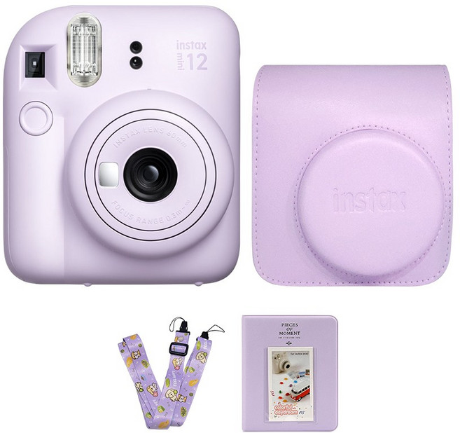 후지 인스탁스 미니12 즉석카메라+가죽케이스/스트랩+전용앨범, 라일락퍼플/퍼플, 1개
