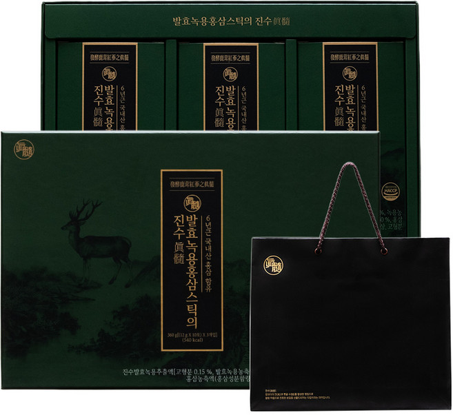 진웰스 발효녹용홍삼스틱의 진수 + 쇼핑백세트 30포(1박스) 360g 1개, 12g, 30개
