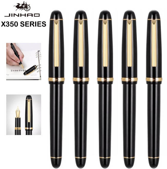 만년필선물 JINHAO 비즈니스 글쓰기 서명 사무실 용품 문구 만년필 블랙 골드 클립 EF/F/M 펜촉 X350 1/5 개, 없음, 19.5 PCS X350 - M