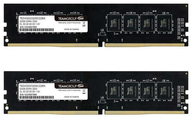 팀그룹 엘리트 DDR4 32GB 키트 2 x 16GB 3200MHz PC425600 CL22 언버퍼드 논ECC 12V UDIMM 288핀 PC 컴퓨터 데스크탑 메모리 모듈 램, 64GB Kit (2x32GB)