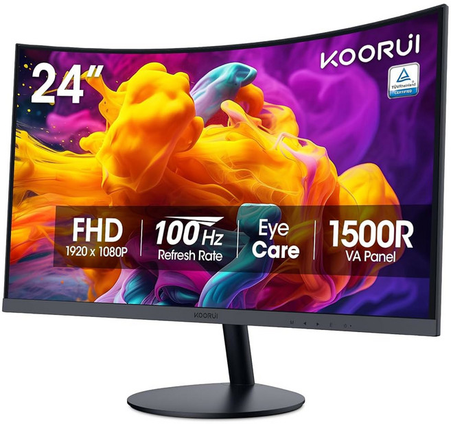 쿠루이 32인치 커브드 게이밍 모니터 QHD(2560 x 1440) 2K 170Hz 144Hz 1ms 1500R 디스플레이 90% DCI-P3 어댑티브 싱크 틸트 조절 가능, 24inch 75Hz/FHD