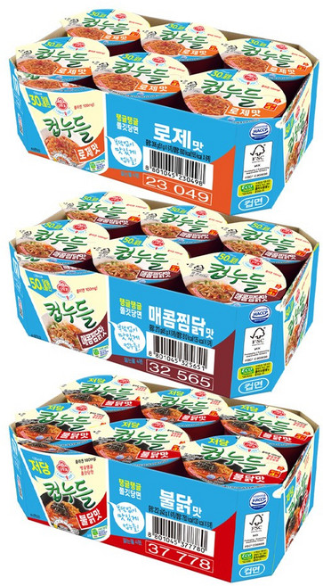 오뚜기 LIGHT&JOY 저당컵누들 불닭맛 컵 42g 6개+로제맛 컵 51g 6개+매콤찜닭맛 컵 45g 6개(총 18개), 18개
