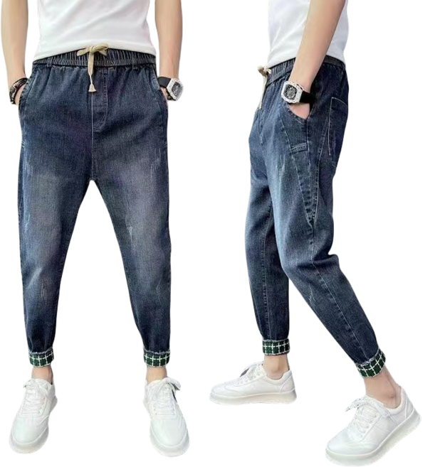 십전십미 춘추 남성 솔리드 데님 팬츠 데님 스판 조거 배기 팬츠