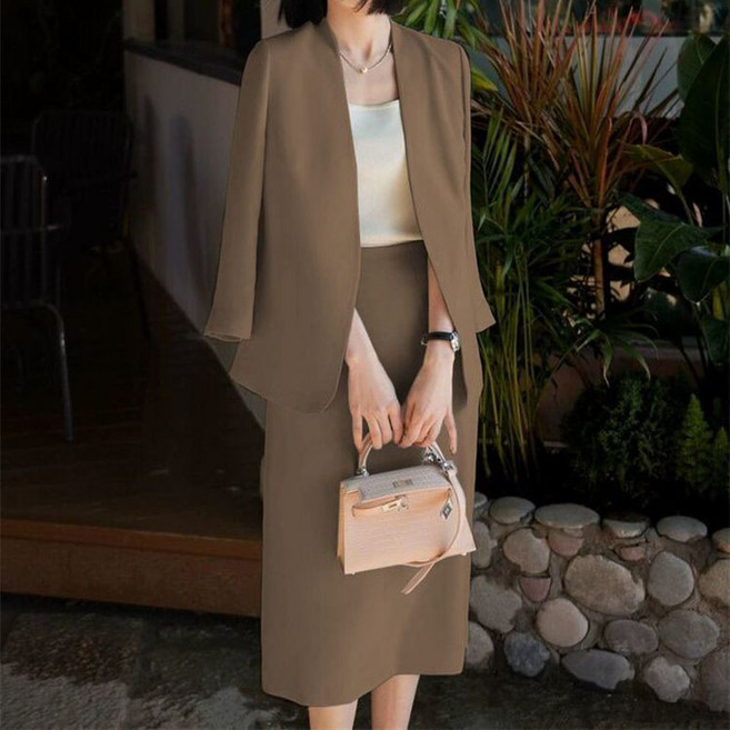 FANSYLI 여성 정장 세트 정장 자켓 +스커트 투피스 세트 고급 결혼식 하객룩 면접룩 오피스룩 X2603M19