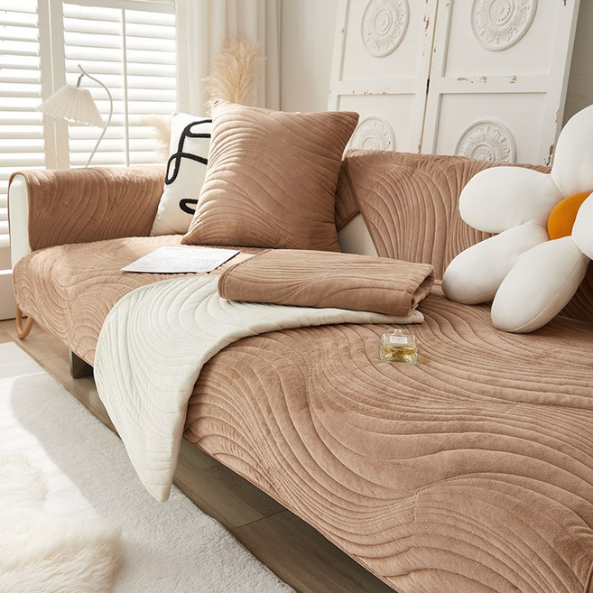 아노리빙 부드러운 웨이브 벨벳 겨울 극세사 쇼파패드