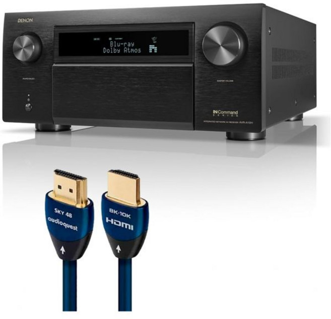 데논 AVR-A1H 15.4 채널 8K 리시버 번들 + 오디오퀘스트 스카이 3m HDMI 케이블, Black, AVR-A10H