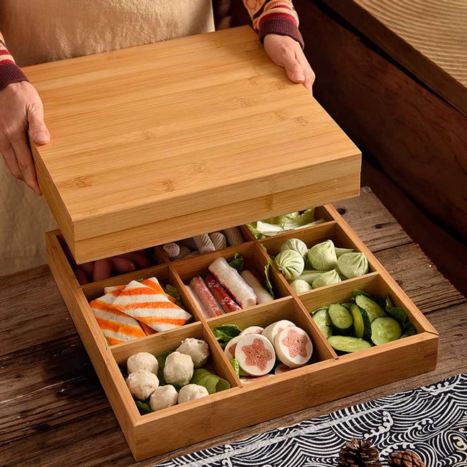 일본 나무 도시락 우드 과일 초밥 샐러드 일본식, 6칸(뚜껑 포함), 1개