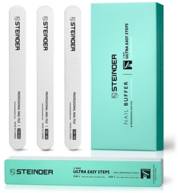 슈테인더 국내생산 네일버퍼 세트(네일파일3P+샤이너1P), 민트 + 화이트, 1세트