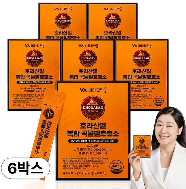 비타민마을 100만 역가수치 호라산밀 복합 곡물발효효소 30p, 60g, 6개 - 쿠팡