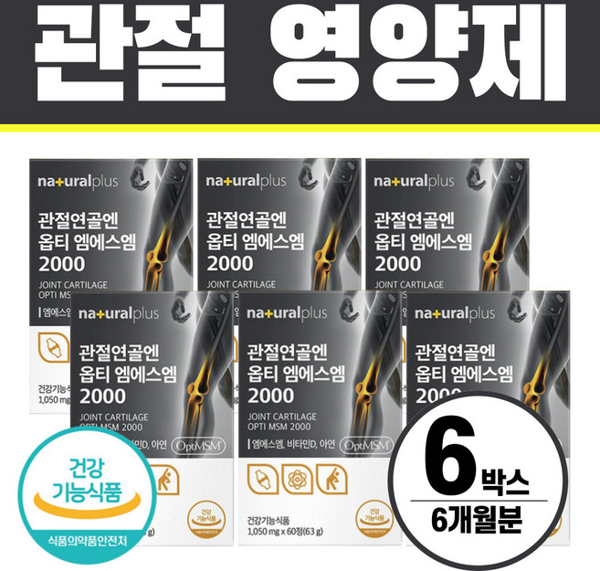 MSM 관절영양제 옵티 엠에스엠 식이유황 헬시위듀 식약청인증, 60회분, 6박스