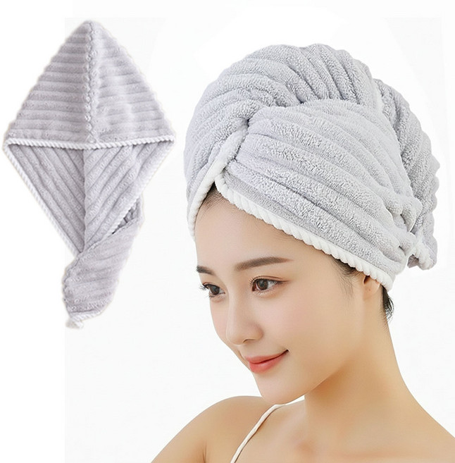 이몰리스 1+1 이중층 극세사 헤어 드라이타올 캡 긴머리 샤워수건 드라이수건, 2개, 연그레이