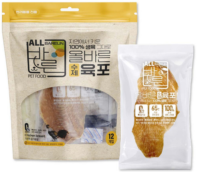 올바른 수제육포 닭가슴살 12p/저온건조 강아지간식, 120g, 1개