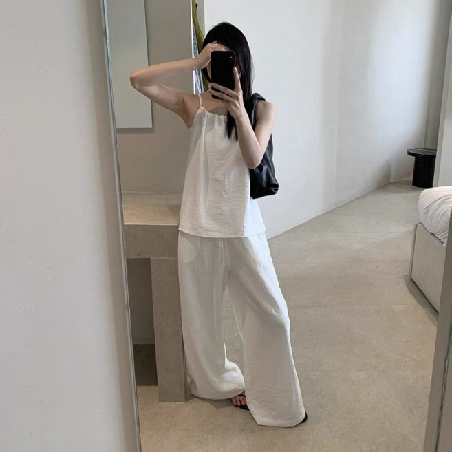 지고다그 여름 여성 뷔스티에 나시 투피스 세트 하이웨스트 와이드팬츠 캐주얼 세련된 룩HH1132