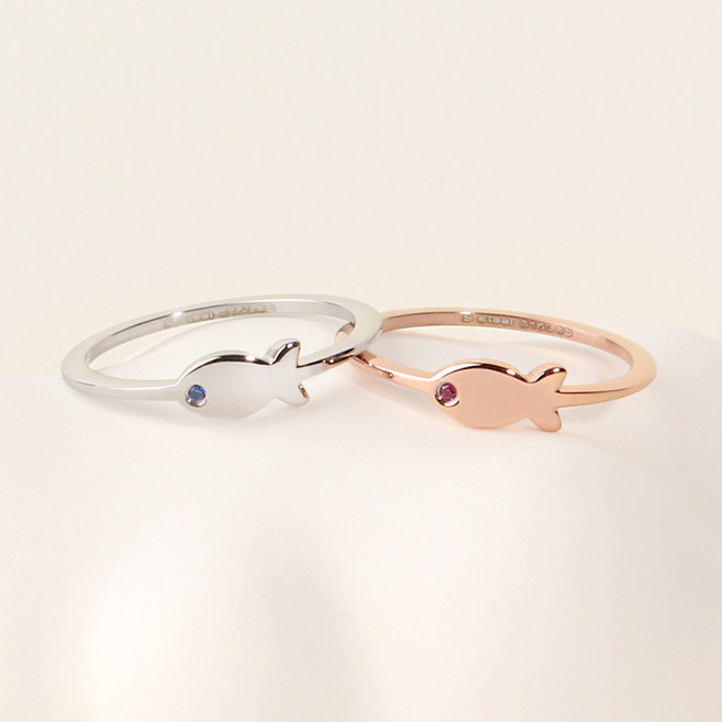 VARAM 스왈 탄생석 행운 물고기 반지 써지컬 316L 스틸