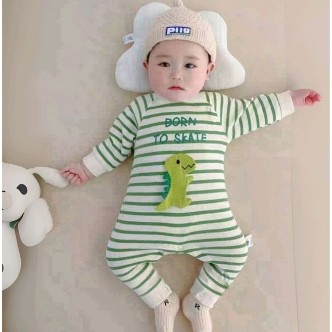 嬰兒連身裝 條紋恐龍造型 春秋男女寶寶連身衣