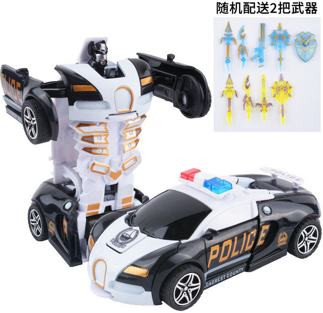 兒童變形車玩具 碰撞變形 慣性車, BJD警車黑白色【袋裝】, 1個