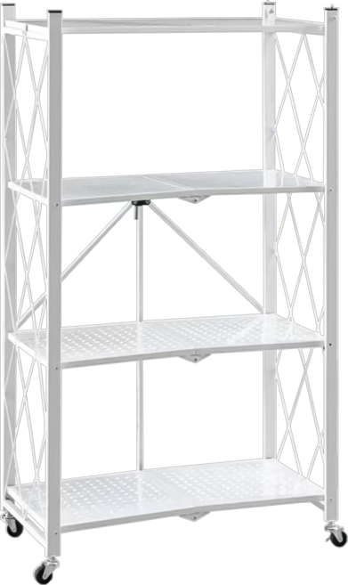 折疊置物架 網格層板 滾輪設計, 免組合碳鋼架-四層(白), 4層