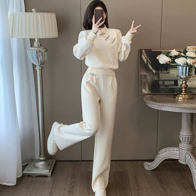 여성 겨울 트레이닝복세트 맨투맨 + 바지 와이드팬츠 맨투맨 티셔츠 TZ250106155 55