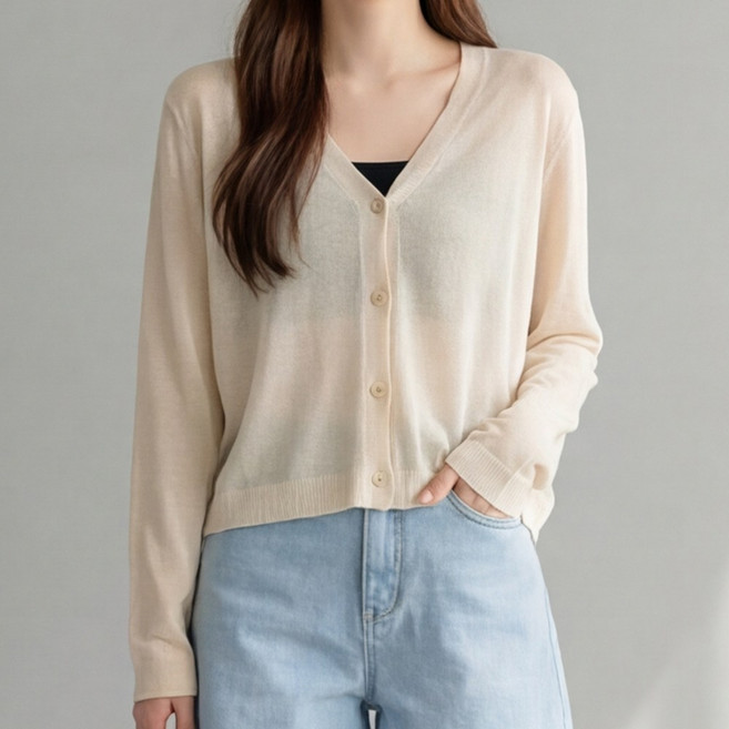 라뷰드 여성 여름 시스루 긴팔 가디건 여자 루즈핏 니트 얇은 가디간