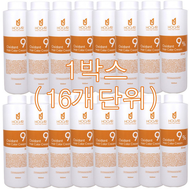 16개1박스단위~ 후아르 옥시던트 헤어 칼라 크림 9% 산화제 1000ml 산화제1리터 / 9프로산화제 염색1제와혼합사용 탈색제와혼합사용 염색2제/정품, 16개, 1L