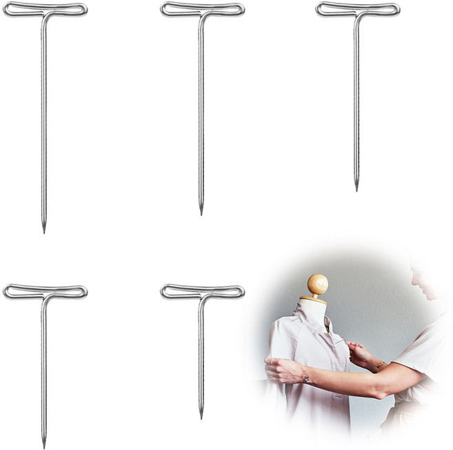 250개 가발 헤드용 T핀 스트레칭용 T핀 27-50mm 금속 플랫 헤드 핀 스트레이트닝 핀 장식용 핀 라이너 핀 헤어 커버용 T핀 재봉용 DIY 뜨개질 보석류(은색)