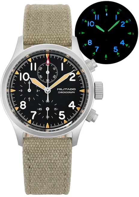 Militado ML1868KF 3 다이얼 쿼츠 시계 VK67 크로노그래프 무브먼트 루미너스 사파이어 글라스 100m 방수 3, 03 VK67