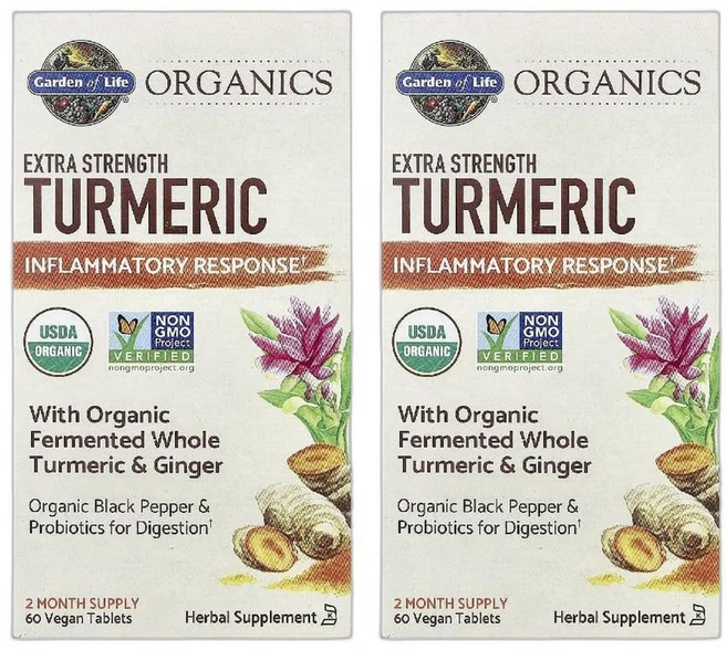 가든 오브 라이프 오가닉스 엑스트라 스트렝스 강황 비건 정제 60정 2병 - 쿠팡