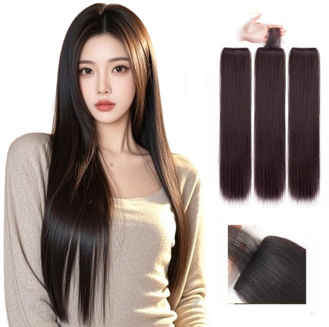 내추럴 가발 생머리 붙임머리 3피스 45cm 60cm, 1개, 다크브라운60cm 3개