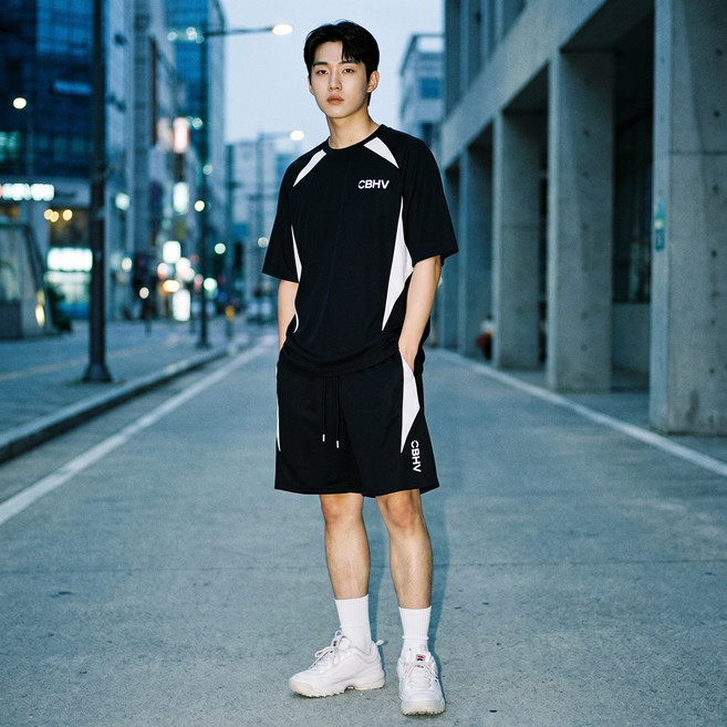 CBHV 여름 남성용 반팔 반바지 루즈핏 쿨링 메쉬 트레이닝복 세트