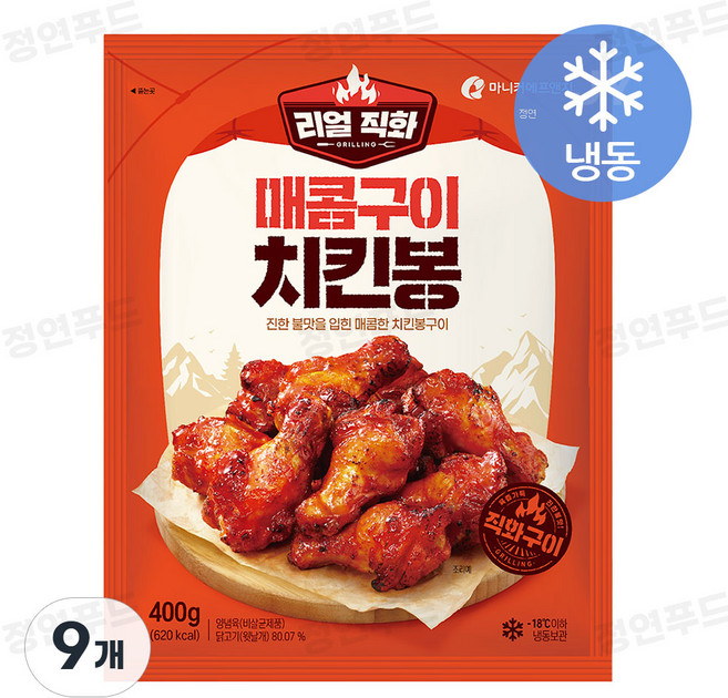 [정연푸드] 마니커에프앤지 리얼직화 매콤구이 치킨봉 (냉동), 9개, 400g
