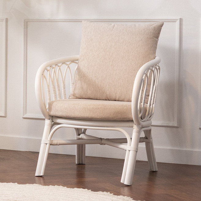 [여름기간 한정특가] 에보니아 라탄 러브 1인용 소파의자 (암체어), 화이트, 1개